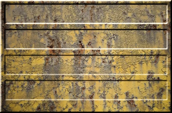 Texture of yellow rough rusted metal surface with bulky gray highlighted portions which can be seen on exposure to light. Preparation for the background processing of slides and spreadsheets