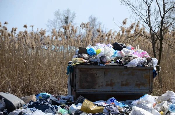 Σκουπιδοτενεκές Είναι Γεμάτος Σκουπίδια Και Απόβλητα Πρόωρη Απομάκρυνση Των Απορριμμάτων — Φωτογραφία Αρχείου