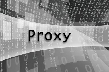 Metin yazıt Proxy soyut rakamlar bir dizi ile çevrili bir yarı saydam alanı bulunmakta