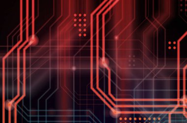 Aydınlık rehberlik çok sayıda oluşan bir teknolojik arka plan hatları ve fiziksel anakart bir tür oluşturan noktalar. Kırmızı ve mavi renk