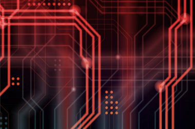 Aydınlık rehberlik çok sayıda oluşan bir teknolojik arka plan hatları ve fiziksel anakart bir tür oluşturan noktalar. Kırmızı ve mavi renk