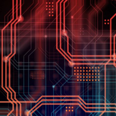 Aydınlık rehberlik çok sayıda oluşan bir teknolojik arka plan hatları ve fiziksel anakart bir tür oluşturan noktalar. Kırmızı ve mavi renk