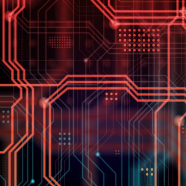 Aydınlık rehberlik çok sayıda oluşan bir teknolojik arka plan hatları ve fiziksel anakart bir tür oluşturan noktalar. Kırmızı ve mavi renk