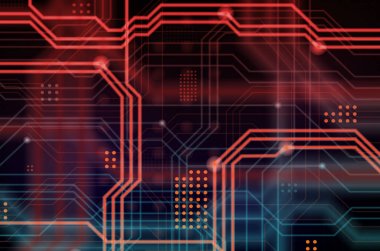 Aydınlık rehberlik çok sayıda oluşan bir teknolojik arka plan hatları ve fiziksel anakart bir tür oluşturan noktalar. Kırmızı ve mavi renk