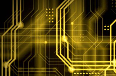 Aydınlık rehberlik çok sayıda oluşan bir teknolojik arka plan hatları ve fiziksel anakart bir tür oluşturan noktalar. Sarı renk