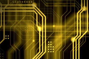 Aydınlık rehberlik çok sayıda oluşan bir teknolojik arka plan hatları ve fiziksel anakart bir tür oluşturan noktalar. Sarı renk