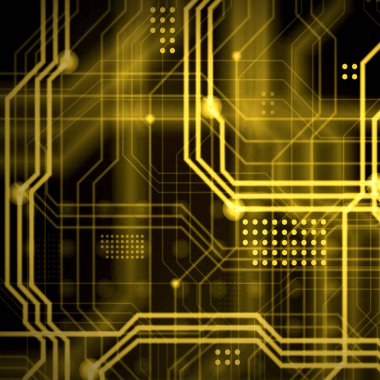 Aydınlık rehberlik çok sayıda oluşan bir teknolojik arka plan hatları ve fiziksel anakart bir tür oluşturan noktalar. Sarı renk