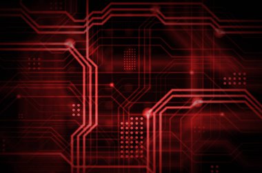 Aydınlık rehberlik çok sayıda oluşan bir teknolojik arka plan hatları ve fiziksel anakart bir tür oluşturan noktalar. Kırmızı renk