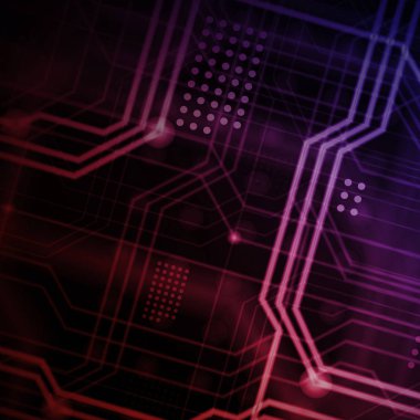 Aydınlık rehberlik çok sayıda oluşan bir teknolojik arka plan hatları ve fiziksel anakart bir tür oluşturan noktalar. Kırmızı ve mor renk