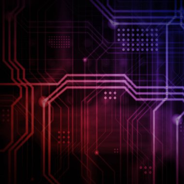 Aydınlık rehberlik çok sayıda oluşan bir teknolojik arka plan hatları ve fiziksel anakart bir tür oluşturan noktalar. Kırmızı ve mor renk