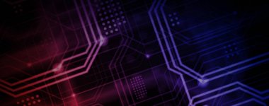 Aydınlık rehberlik çok sayıda oluşan bir teknolojik arka plan hatları ve fiziksel anakart bir tür oluşturan noktalar. Kırmızı ve mor renk