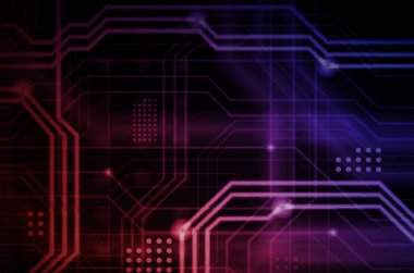 Aydınlık rehberlik çok sayıda oluşan bir teknolojik arka plan hatları ve fiziksel anakart bir tür oluşturan noktalar. Kırmızı ve mor renk
