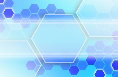 Altıgenler ve diğer geometrik şekiller mavi renkte bir dizi oluşan teknolojik arka plan