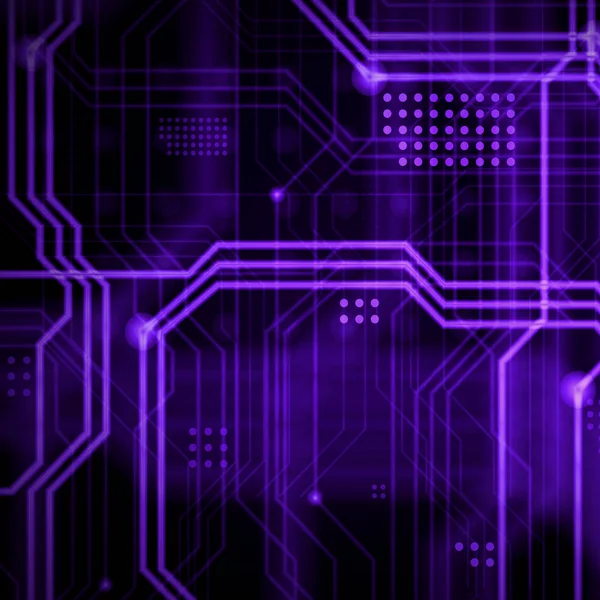 An abstract technological background consisting of a multitude of luminous guiding lines and dots forming a kind of physical motherboard. Violet color