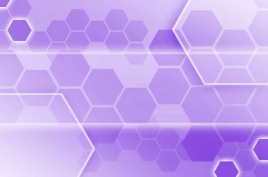 Altıgenler ve diğer geometrik şekiller mor renkte bir dizi oluşan teknolojik arka plan