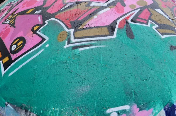Fragment Vakkert Grafittimønster Rosa Grønt Med Svart Ytterlinje Gatekunstbakgrunn – stockfoto