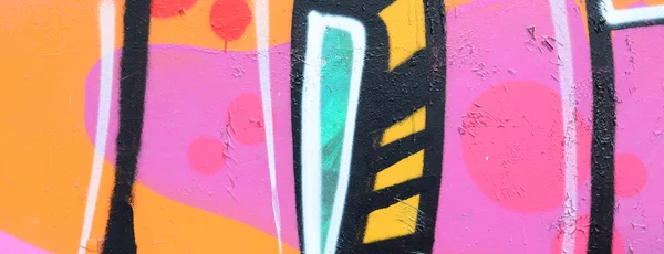 Fragmento Belo Padrão Grafite Rosa Verde Com Contorno Preto Arte — Fotografia de Stock