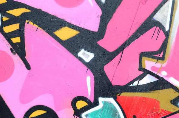 Fragmento Hermoso Patrón Graffiti Rosa Verde Con Contorno Negro Arte — Foto de Stock