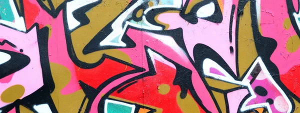 Fragmento Hermoso Patrón Graffiti Rosa Verde Con Contorno Negro Arte — Foto de Stock