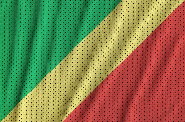 Congo Flag Printed Polyester Nylon Sportswear Mesh Fabric Some Folds — Stock Photo, Image