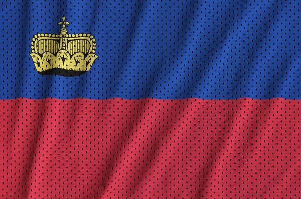 Flaga Liechtensteinu Drukowane Materiał Siatki Sprawny Poliestru Nylonu Niektórych Fałdy — Zdjęcie stockowe