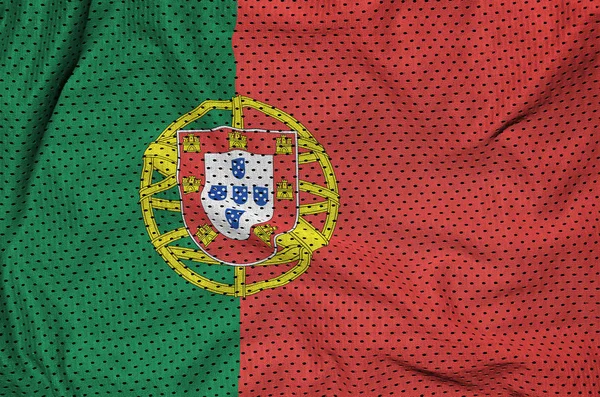Portugal flag printed on a polyester nylon sportswear mesh fabric with some folds