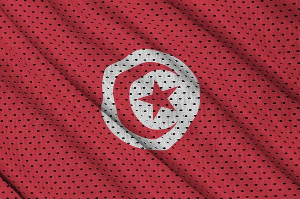 Bandiera Tunisia stampata su un tessuto in rete di nylon poliestere sportivo — Foto Stock