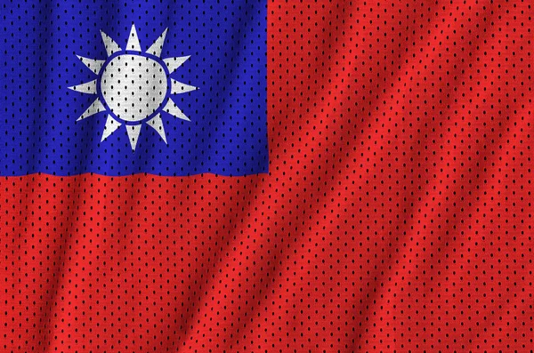 Флаг Тайваня Напечатан Полиэфирной Нейлоновой Спортивной Сетчатой Ткани Некоторыми Складками — стоковое фото