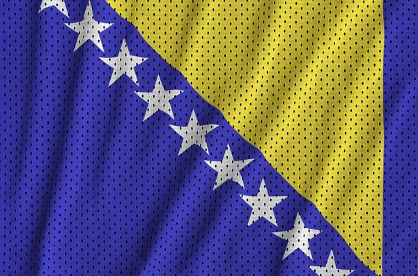 Bendera Bosnia Dan Herzegovina Dicetak Pada Kain Pakaian Olahraga Poliester — Stok Foto