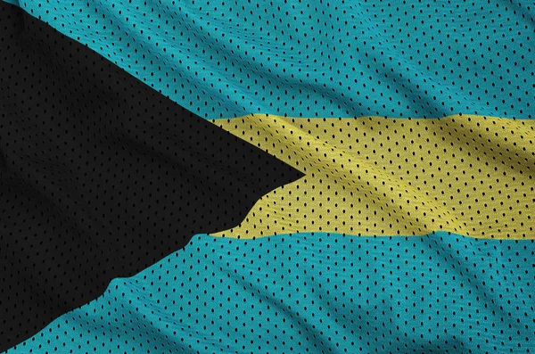 巴哈马国旗印在聚酯尼龙运动衫网布上 有些褶皱 — 图库照片