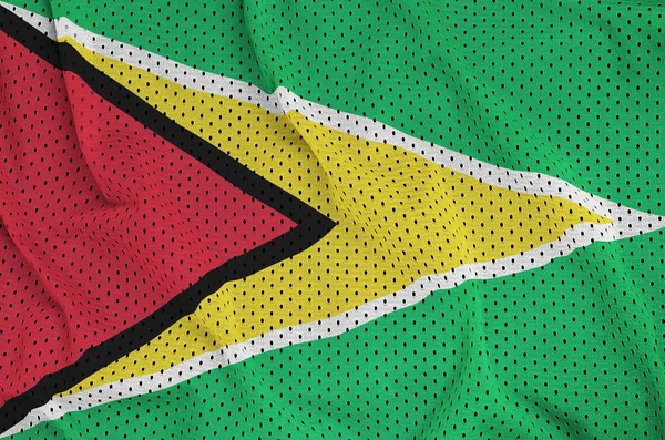 Guyana Flag Printed Polyester Nylon Sportswear Mesh Fabric Some Folds — Stock Photo, Image