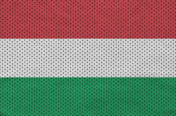 Hungary flag printed on a polyester nylon sportswear mesh fabric — Stock Photo, Image