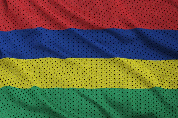 Mauritius Flag Printed Polyester Nylon Sportswear Mesh Fabric Some Folds — Stock Photo, Image