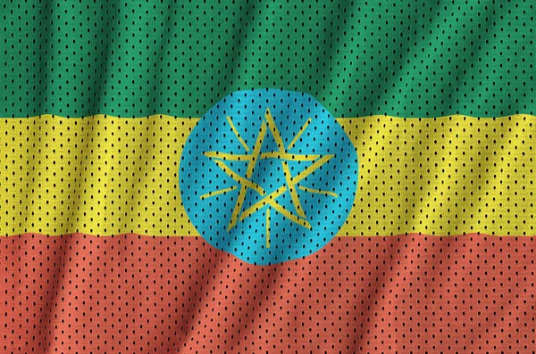 Etiópia zászló nyomtatott-ra egy poliészter nylon sportruházat háló Farkas — Stock Fotó