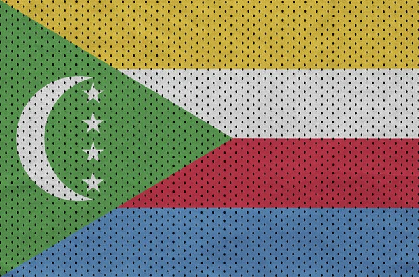 Comoros Flag Printed Polyester Nylon Sportswear Mesh Fabric Some Folds — Stock Photo, Image