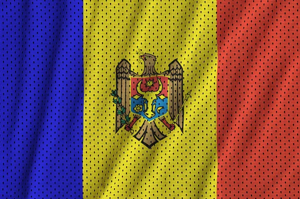 Bandiera Moldova stampata su un tessuto in rete di nylon poliestere sportivo — Foto Stock