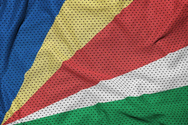 Seychellen Flagge Auf Polyester Nylon Mesh Gewebe Mit Einigen Falten — Stockfoto