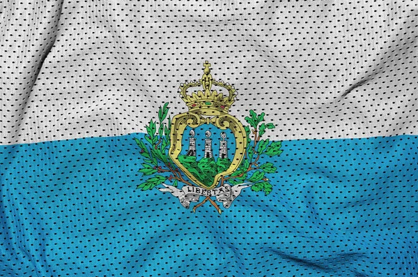 San Marino zászló nyomtatott-ra egy poliészter nylon sportruházat háló fab — Stock Fotó