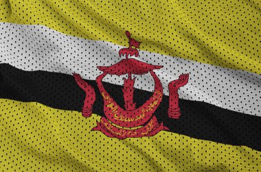 Bir polyester naylon spor giyim örgü kumaş bazı kıvrımlar ile Brunei Darussalam bayrak basılır