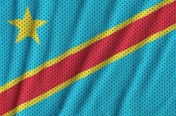 Demokratikus Köztársaság Kongói Lobogó Nyomtatott Némely Redők Háló Szövet Poliészter — Stock Fotó