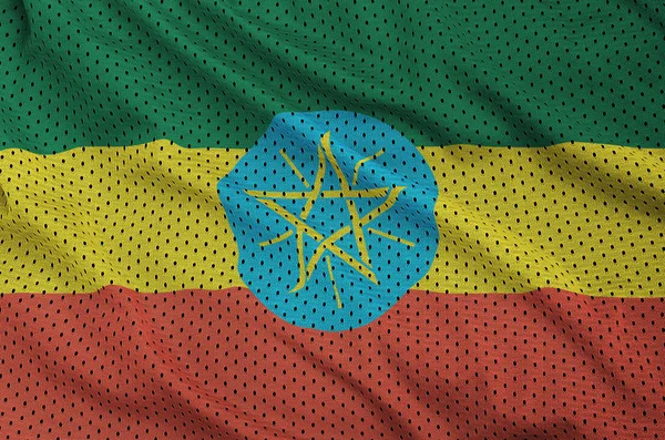 Bandera de Etiopía impresa en una malla deportiva de nylon de poliéster fabri — Foto de Stock