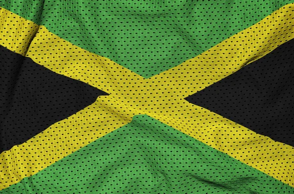 Bandeira da Jamaica impressa em um tecido de malha de nylon poliéster sportswear — Fotografia de Stock