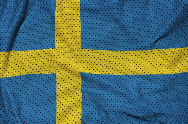 Sverige flagga tryckt på en polyester nylon sportkläder mesh tyg — Stockfoto