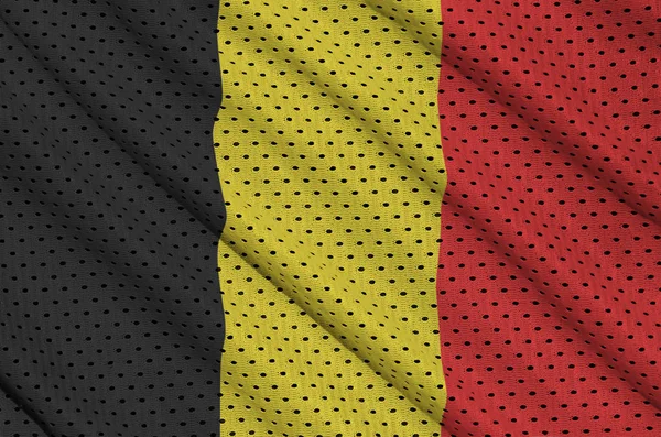 Belgium lobogója nyomtatott-ra egy poliészter nylon sportruházat háló szerkezet — Stock Fotó
