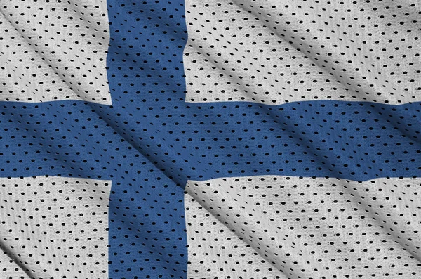 Σημαία Φινλανδίας που εκτυπώνονται σε ένα ύφασμα ματιών sportswear πολυεστέρα νάιλον — Φωτογραφία Αρχείου