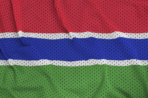 Gambia flagga tryckt på en polyester nylon sportkläder mesh tyg — Stockfoto