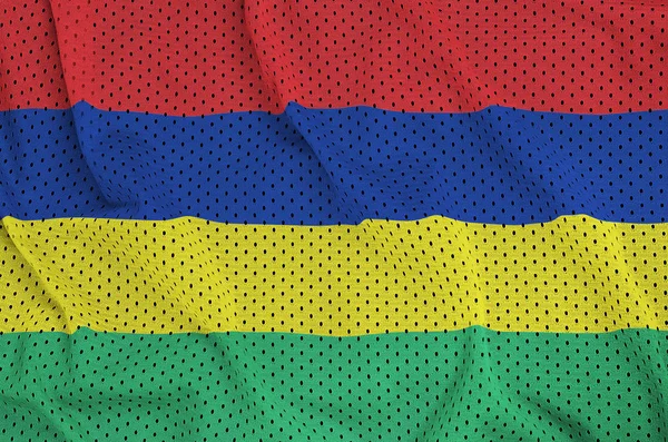 Bandiera Mauritius stampata su una maglia di nylon poliestere abbigliamento sportivo fabr — Foto Stock