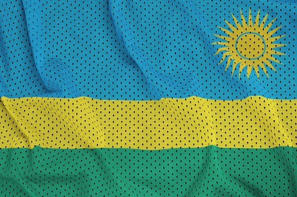 Флаг Руанды напечатан на полиэфирной нейлоновой ткани из спортивной сетки — стоковое фото