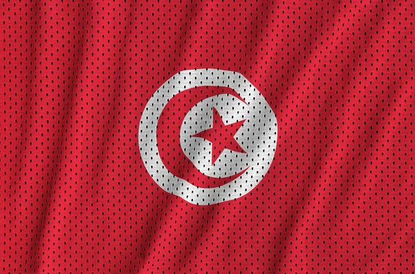 Bandiera Tunisia stampata su un tessuto in rete di nylon poliestere sportivo — Foto Stock