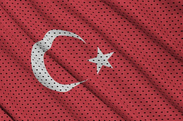 Törökország zászló nyomtatott-ra egy poliészter nylon sportruházat háló szerkezet — Stock Fotó
